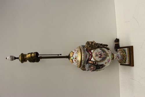 Antique Meissen Style Porcelain Urn As A Lamp.