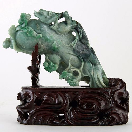 Large 20th c. Chinese Green Jade Carving Eggplant/Buddhas Hand