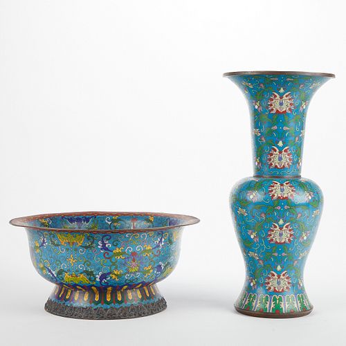 20th c. Chinese Cloisonne Bowl & Vase