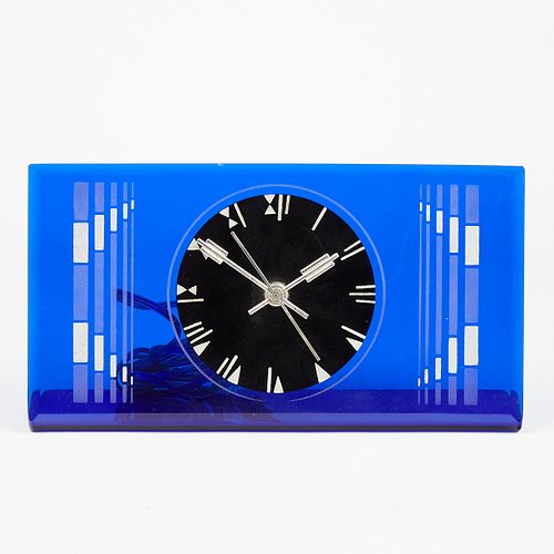 Waltham Co. Art Deco Blue Glass Electric Clock