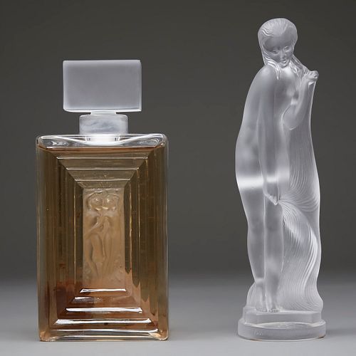 2pc Crystal Lalique Perfume Bottle Duncan Flacon and Sevres Nude