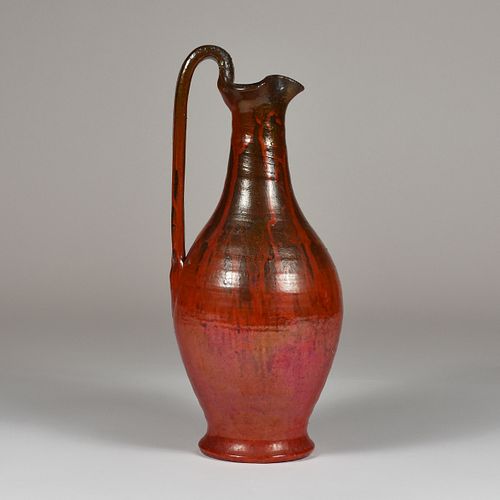 North State Pottery Marked Chrome Red Glaze Ewer