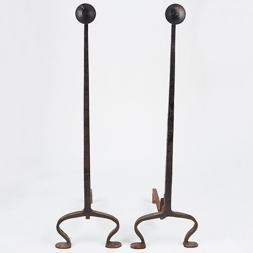 Pair of 39 in Hand Wrought Iron Andirons