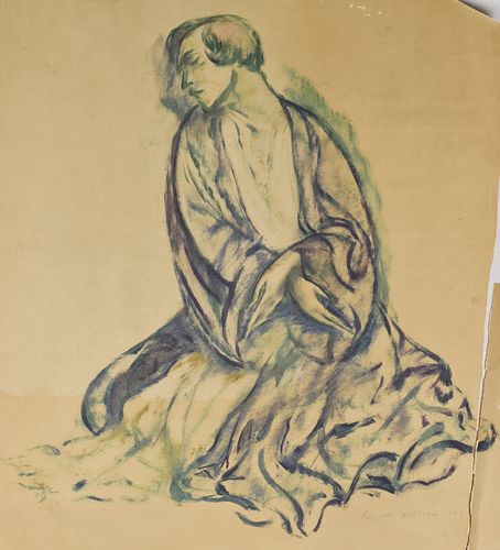 Leopold Gottlieb Sketch of Woman Gouache on Paper