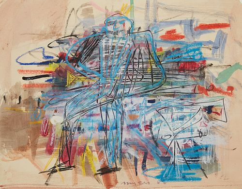 Malcolm Haynie Myers "Jazz Man" Mixed Media on Paper
