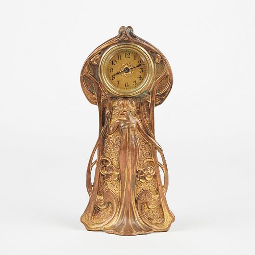 Victorian Art Nouveau Gilded Metal Wind Up Table Clock