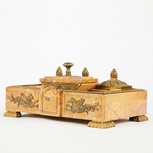 French Empire Neoclassical Sienna Marble Desk Set