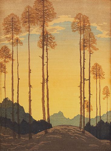 Engelbert Lap Trees Woodblock Print