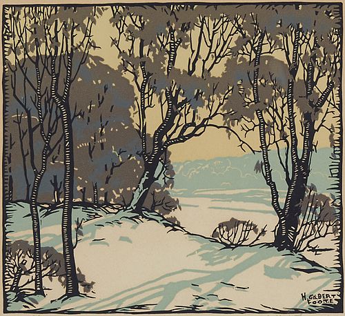 Henry Gilbert Foote "Winter Shadows" Woodblock Print
