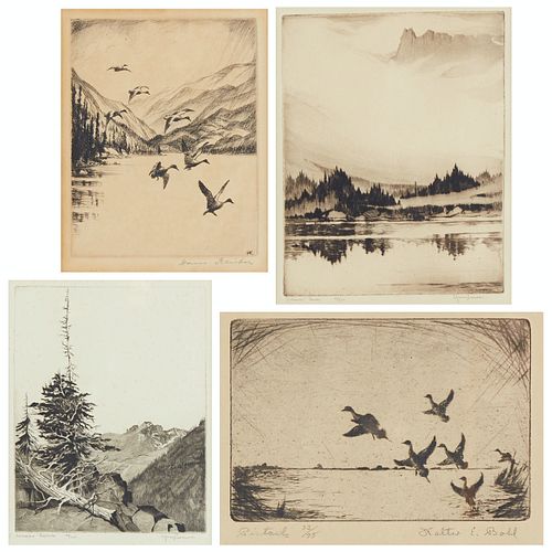 Grp: 4 20th c Nature Etching Prints
