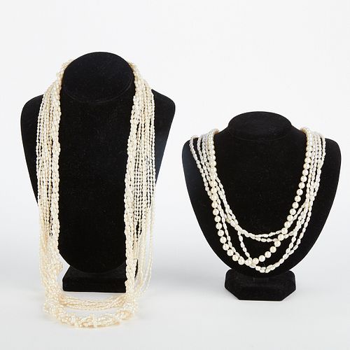 Grp: 5 Pearl Necklaces w/ 2 Boxes