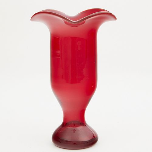 Blenko Hand Made Red "Tulip" Art Glass Vase 1958-61