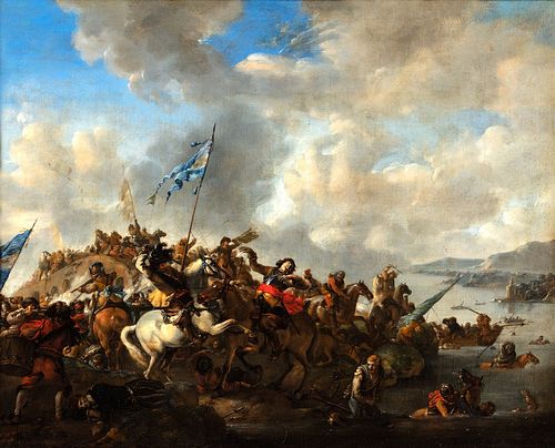 Scuola olandese, secolo XVII - Two battle scenes