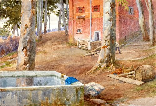 Ettore Ferrari (Roma 1845-1929)  - Pair of landscapes near north Rome