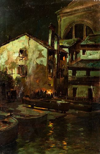 Felice Giordano (Napoli 1880-Capri  1964)  - Venice, the Squero di San Trovaso