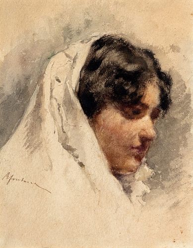 Roberto Fontana (Milano 1844-1907)  - Veiled girl