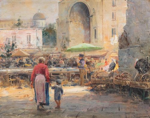 Giovanni Panza (Miseno 1894-Napoli 1989)  - Market in Naples
