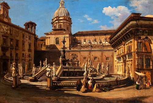 Teodoro Duclère (Napoli 1814-1869)  - The fountain of Piazza Pretoria in Palermo