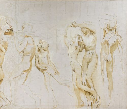 Giulio Aristide Sartorio (Roma 1860-1932)  - Large oil study for the decorative cycle of the 1907 Venice Biennale, 1906 circa