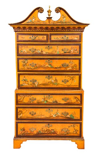 George III Style Chinoiserie Painted Chest , 19 C.