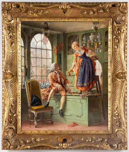 Maurice Leloir "Marchand de Gants" Oil on Panel