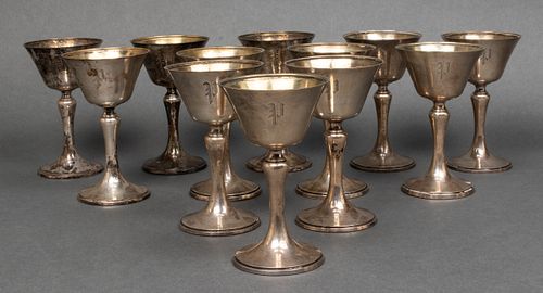 Gorham Whiting Sterling Silver Wine Goblets, 12