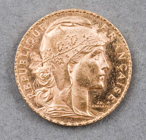 1912 France 20 Francs Rooster 21.6K Gold Coin