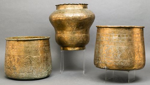 Egyptian Judaica Revival Brass Vessels, 3