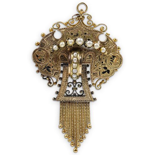Victorian 14k Gold and Pearl Brooch