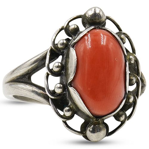 Georg Jensen Sterling and Coral Ring
