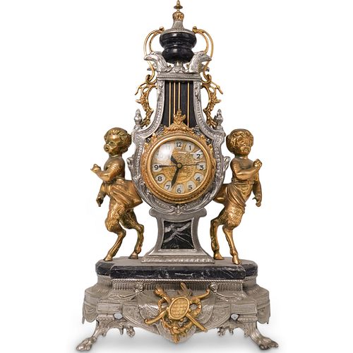 Italian Imperial Two Tone Bronze Marble Clock