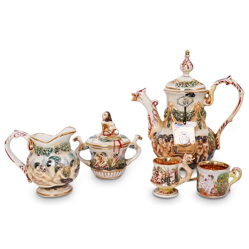 (5 Pc) Set of Capodimonte Porcelain Tea Set