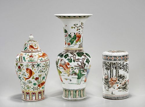Group of Three Chinese Enameled Porcelain Pieces