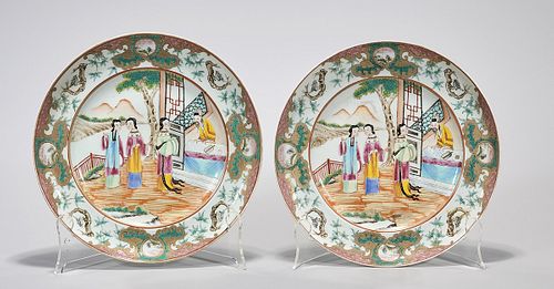 Pair Chinese Enameled Porcelain Plates