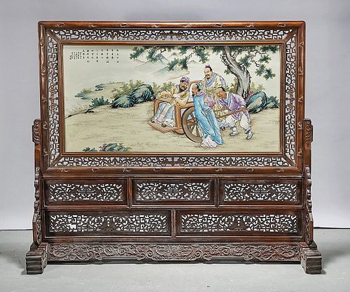 Chinese Framed Enameled Porcelain Plaque