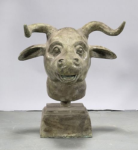 Chinese Cast Metal Bull Head Sculpture