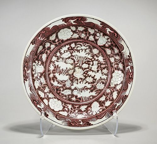 Chinese Red and White Porcelain Charger