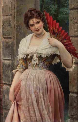 Eugene De Blaas
(Austrian, 1843-1932) 
Portrait of a Woman with Red Fan, 1897