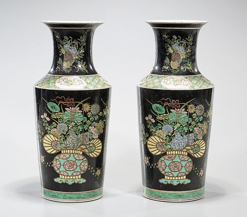 Pair Chinese Enameled Porcelain Rouleau Vases