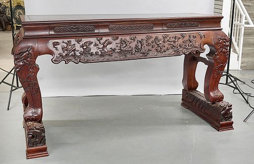 Large Chinese Carved Hard Wood Table