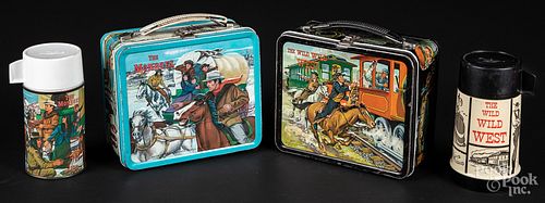 Two Aladdin tin western lunch boxes