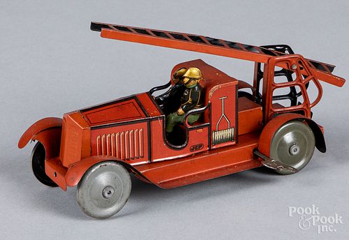 JEP tin lithograph wind-up fire ladder truck