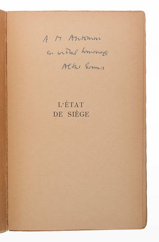 CAMUS, Albert (1913-1960). L'Etat de siege. Spectacle en trois parties. Paris: Gallimard, 1948.