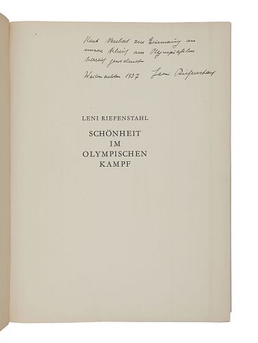 RIEFENSTAHL, Leni (1902-2003). Schonheit im Olympischen Kampf. [Beauty in the Olympic Games.] Berlin: Deutschen Verlag, 1937.