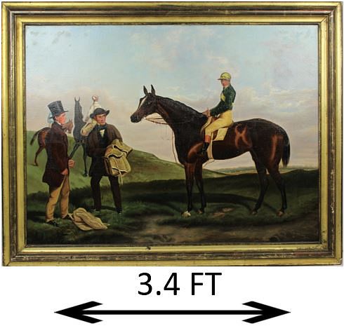 Mid 19th C English Jockey & Horse, Oil on Canvas
