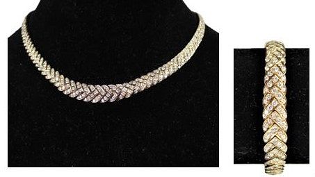 Italian 18K Gold, Diamond Bracelet and Necklace