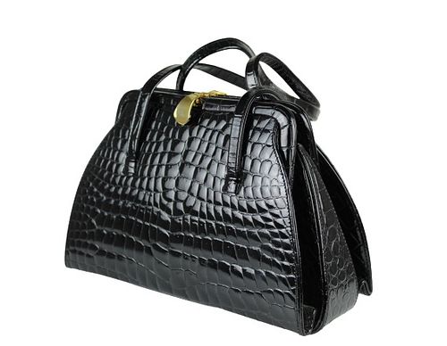 Vintage Fendi Black Crocodile Style Handbag