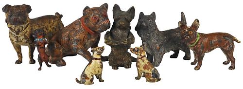 Collection (8) Small Viennese Bronze Dog Figurines