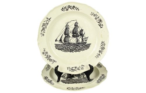 Pair of English Creamware Nautical Dinner Plates