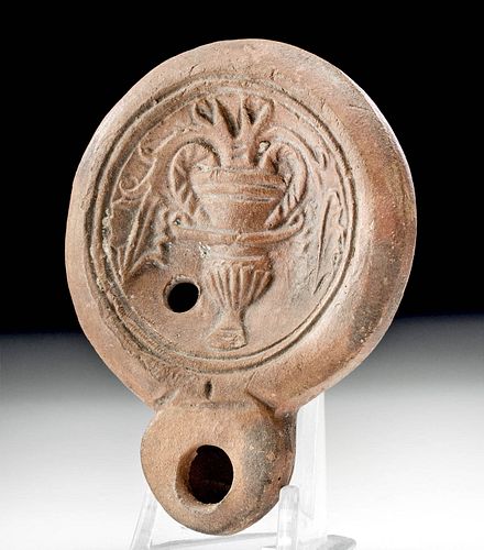 Signed Roman Pottery Oil Lamp w/ Amphora